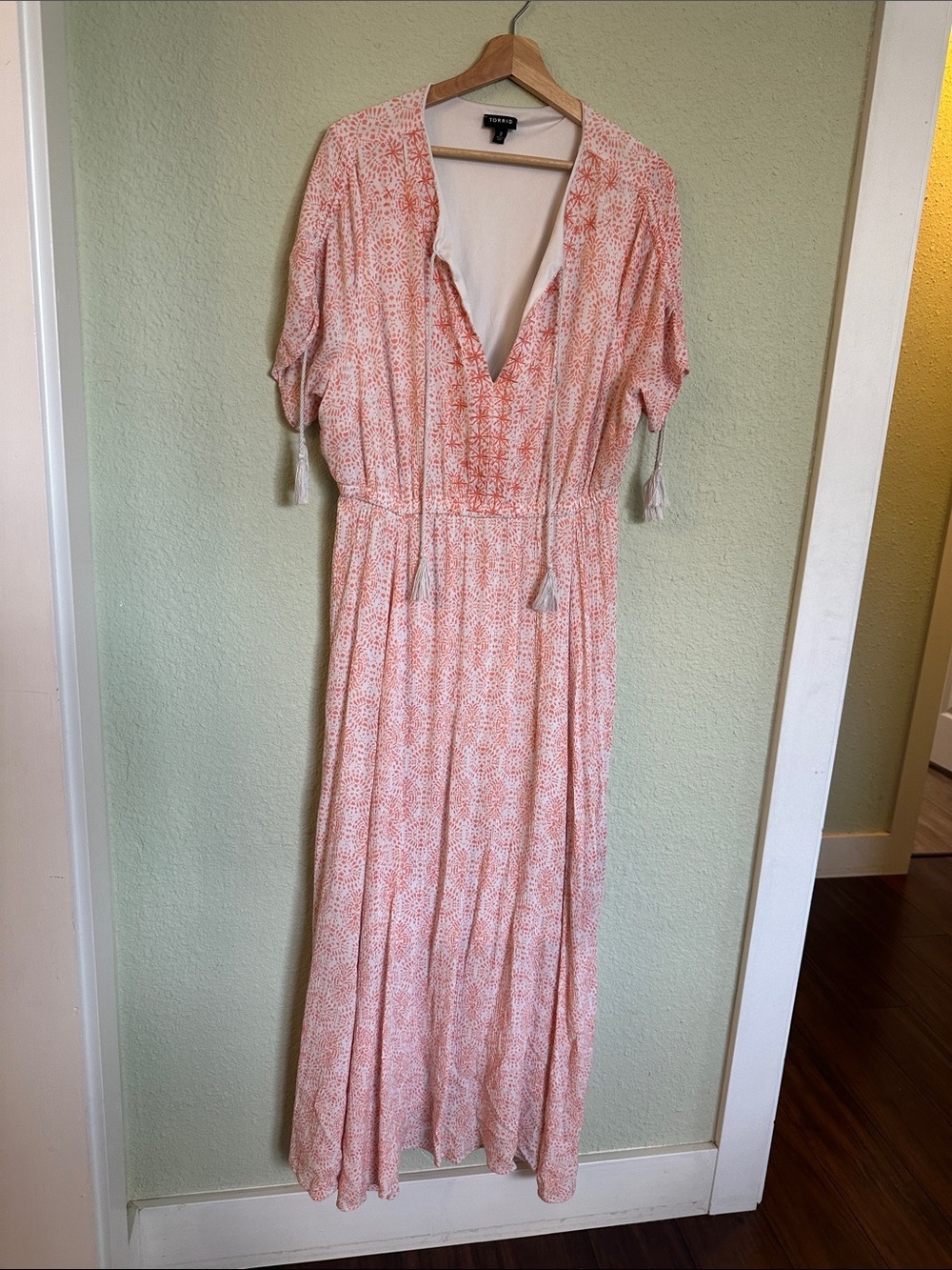 Torrid Pink Printed Maxi Dress with Tassel Tie